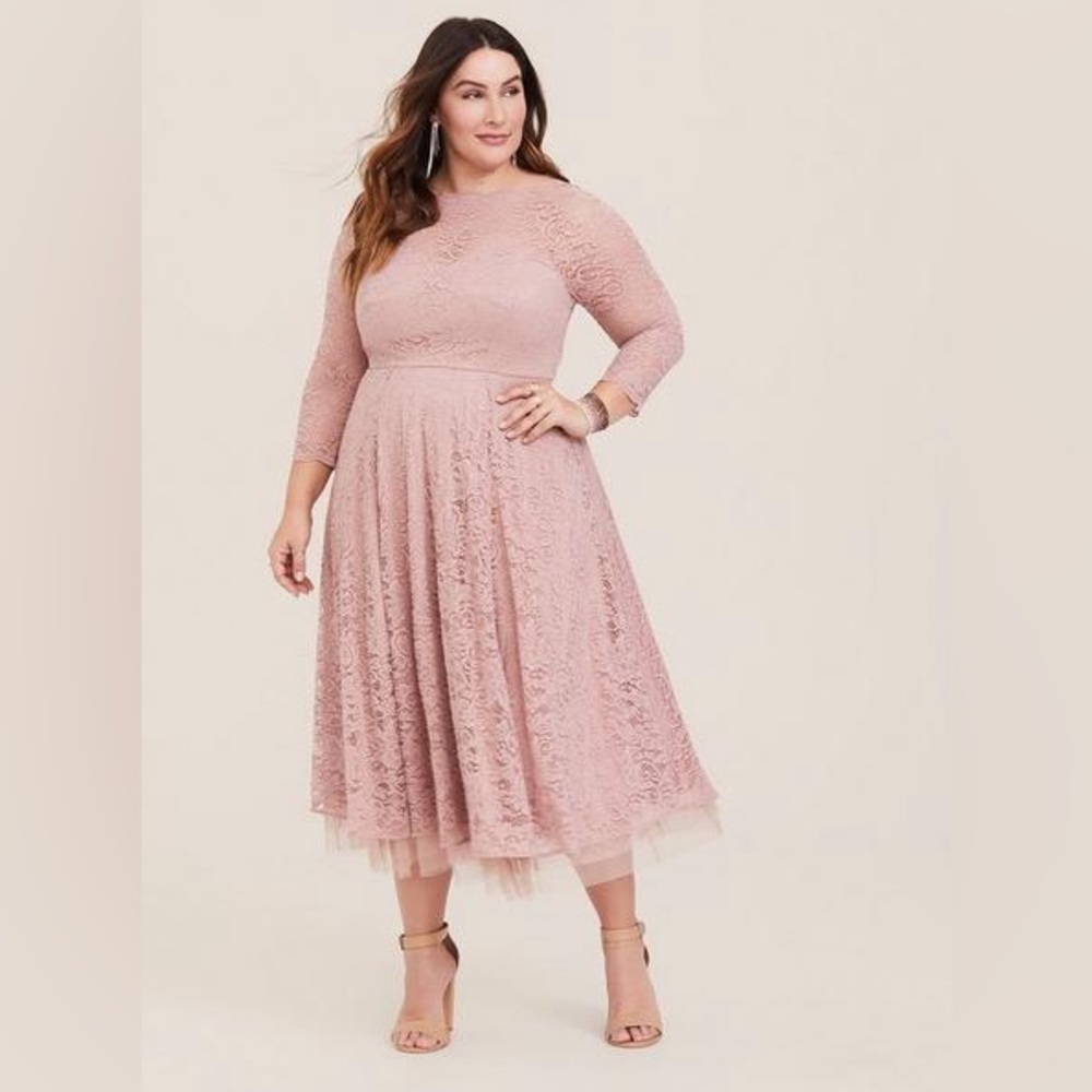 Torrid Pink Lace Midi Size 22 spring weddings cocktail dress